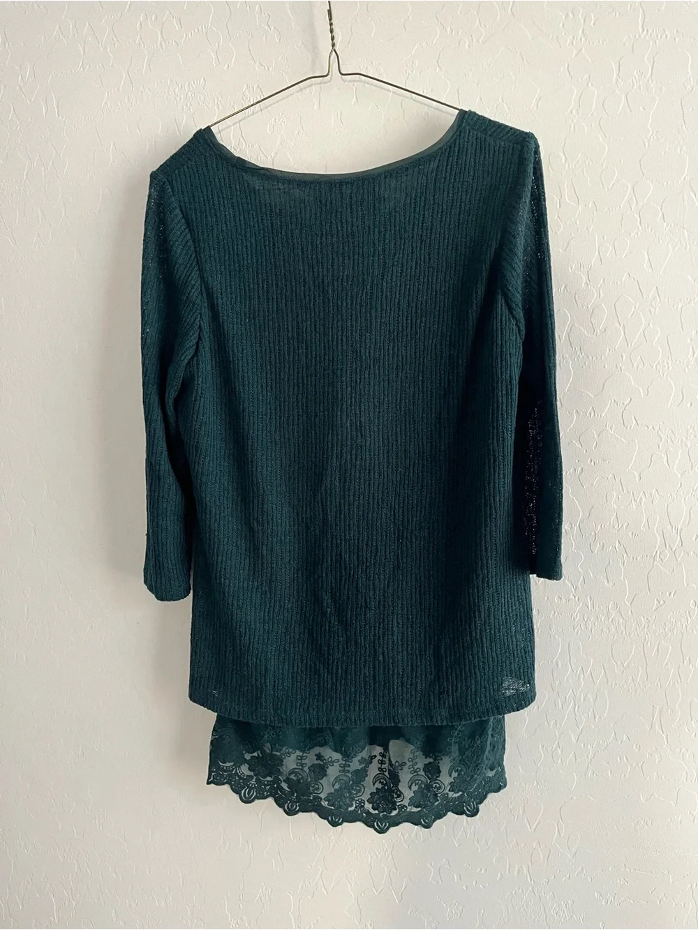 Dark Teal Knit Top with Lace Hem